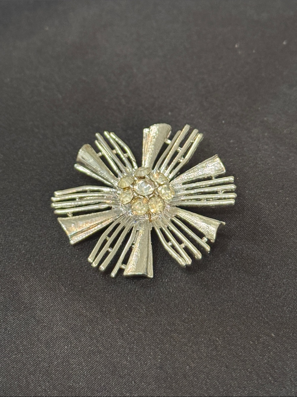 Silver Floral Burst Crystal Brooch - Women Jewelry